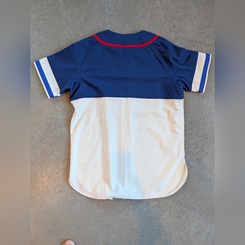 NWOT %100 Wool Ebbets Field Baseball Flannel Jersey Medium Blue Red Cream - Picture 2 of 6
